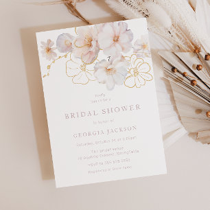 Invitación Flores salvajes de Rubor y oro elegante ducha de n