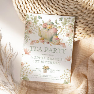 Invitación Flores salvajes de tetera y té cumpleaños