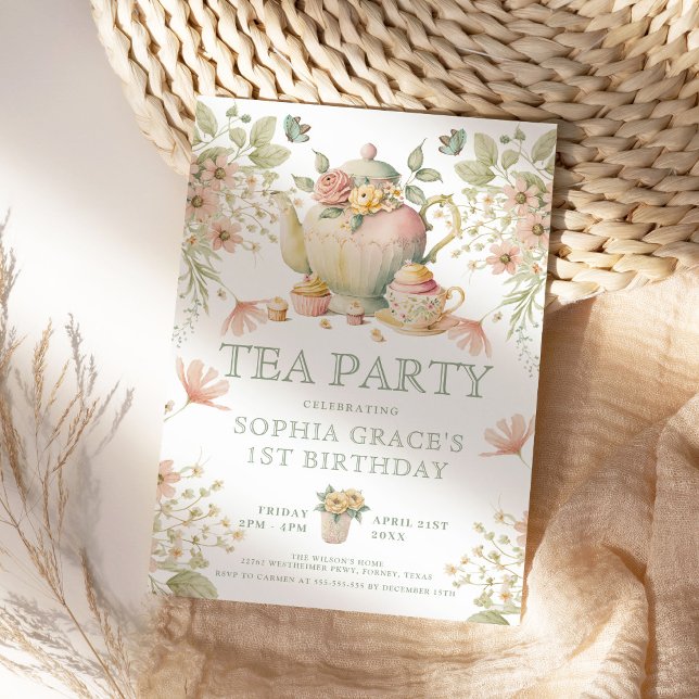 Invitación Flores salvajes de tetera y té cumpleaños (Subido por el creador)