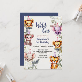 Invitación Flores salvajes de un lindo animal primer cumpleañ