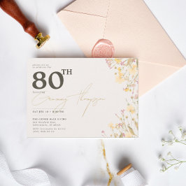 Invitación Flores salvajes delgadas Amarillo rosa 80 cumpleañ