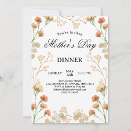 Invitación Flores salvajes delgadas cena del Día de la Madre