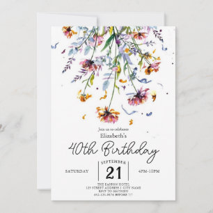 Invitación Flores salvajes Delicadas de verano 40 años