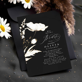 Invitación Flores salvajes doradas Moda elegante negra ducha 