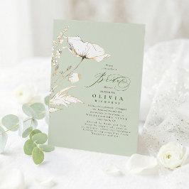 Invitación Flores salvajes doradas Sage Green Moda Bridal Sho