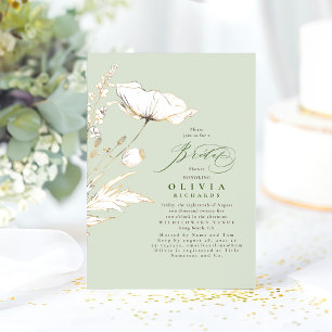 Invitación Flores salvajes doradas Sage Green Moda Bridal Sho
