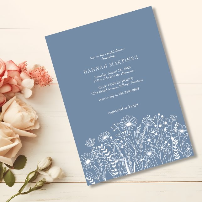 Invitación Flores salvajes Dusty Blue Elegant Boho Bridal Sho (Subido por el creador)