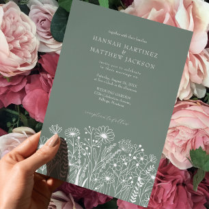 Invitación Flores salvajes Elegante Boda verde sabio moderno