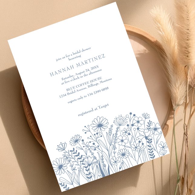 Invitación Flores salvajes Elegante Boho Dusty Blue Bridal Sh (Subido por el creador)