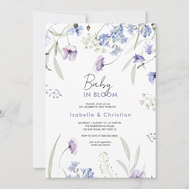 Invitación Flores salvajes en la flor del bebé (Anverso)