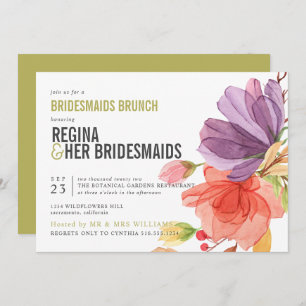 Invitación Flores salvajes en negrita Novias verdes brunch Lu