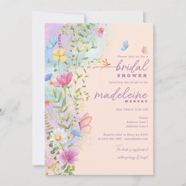 Invitación Flores salvajes espléndidas Floral Jardín Bridal (Anverso)