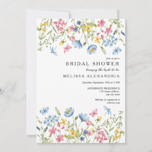 Invitación Flores salvajes florales amarillas rosas azules