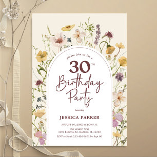 Invitación Flores salvajes Jardín Botánico 30 cumpleaños