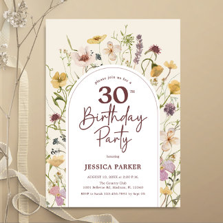 Invitación Flores salvajes Jardín Botánico 30 cumpleaños