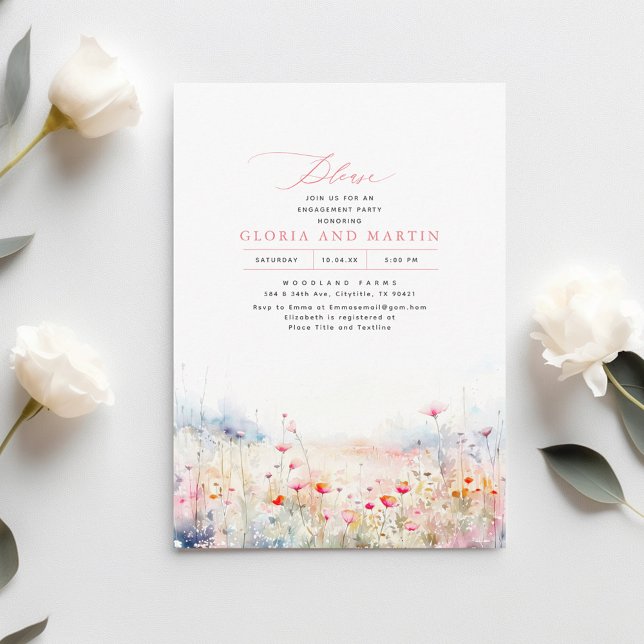 Invitación Flores salvajes Meadow Elegante fiesta de compromi (Subido por el creador)