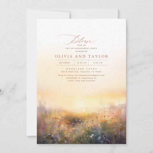 Invitación Flores salvajes Meadow Elegante fiesta de compromi (Anverso)