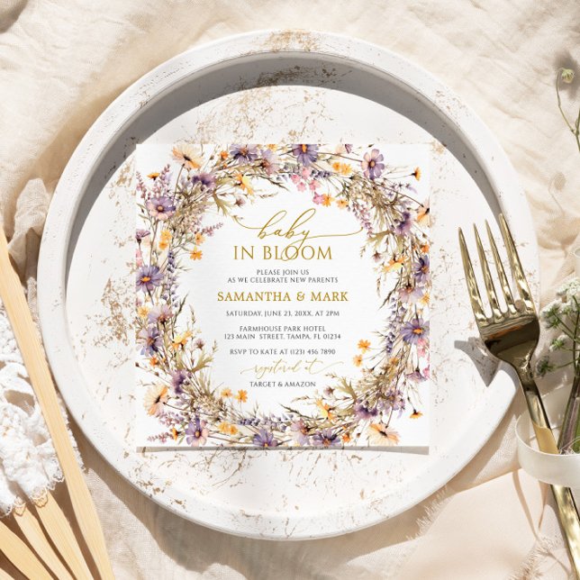 Invitación Flores salvajes moradas bebé en una ducha en flor (Subido por el creador)