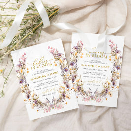 Invitación Flores salvajes moradas bebés en ducha de gemelos 