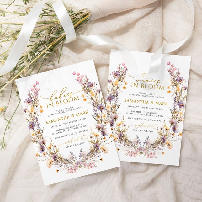 Invitación Flores salvajes moradas bebés en ducha de gemelos  (Subido por el creador)