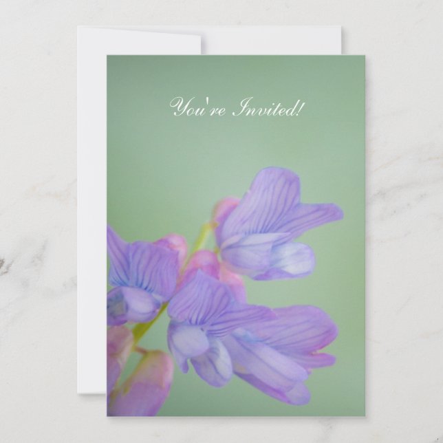 Invitación Flores salvajes moradas blandas con un fondo verde (Anverso)
