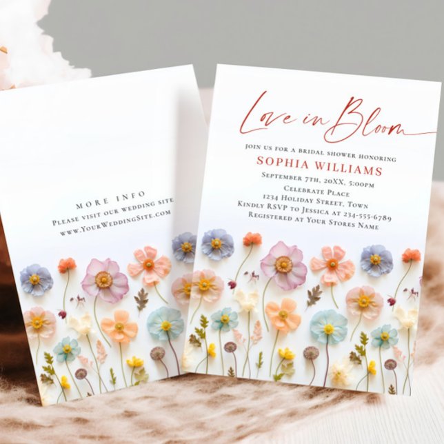 Invitación Flores salvajes Pastel Boho rosa Ducha de novia (Subido por el creador)