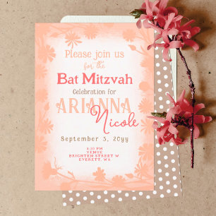 Invitación Flores salvajes Peach Beige Polka Dots Bat Mitzvah