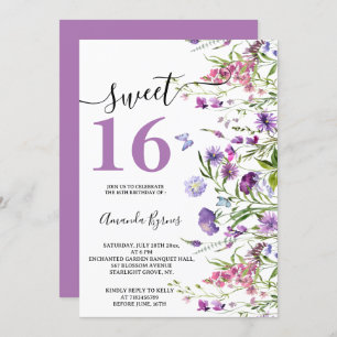 INVITACIÓN FLORES SALVAJES PURPLE FLORAL MEADOW COLOR DE AGUA
