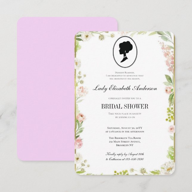 Invitación Flores salvajes púrpura presupuestadas Bridgerton  (Anverso / Reverso)