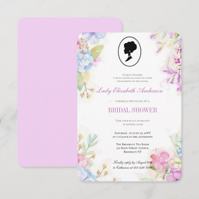 Invitación Flores salvajes púrpura presupuestadas Bridgerton  (Anverso / Reverso)