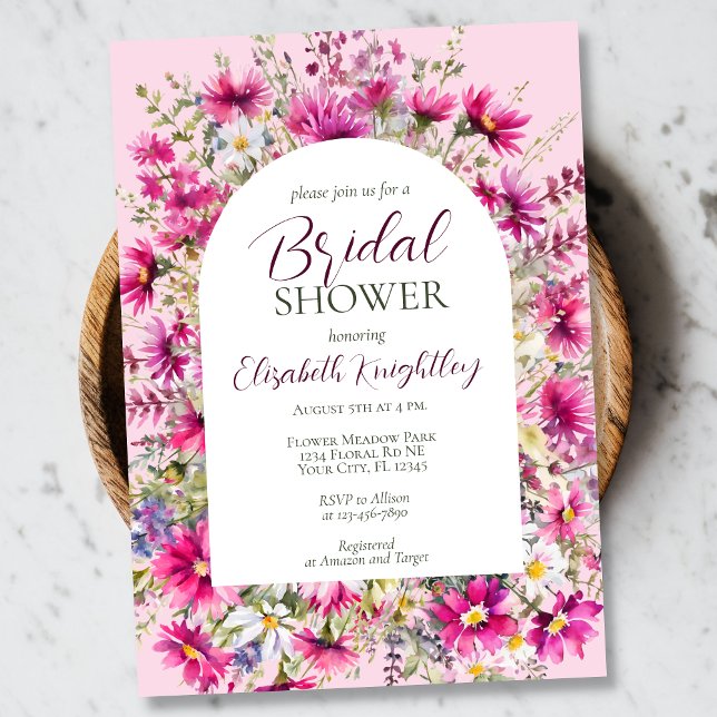Invitación Flores salvajes rosa brillante Floral Boho Bridal  (Subido por el creador)