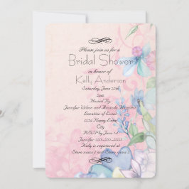 Invitación Flores salvajes rosa y azul bonito Ducha de novias