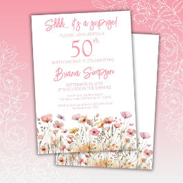 Invitación Flores salvajes rosadas 50.ª fiesta de cumpleaños 