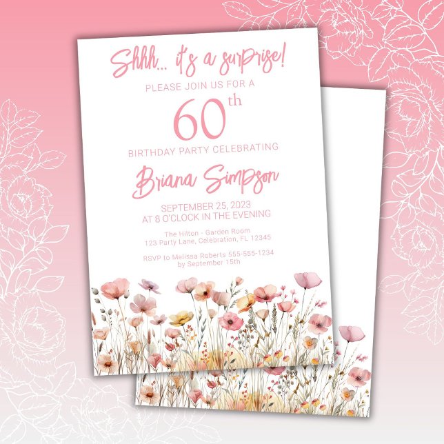 Invitación Flores salvajes rosadas 60.ª fiesta de cumpleaños  (Subido por el creador)