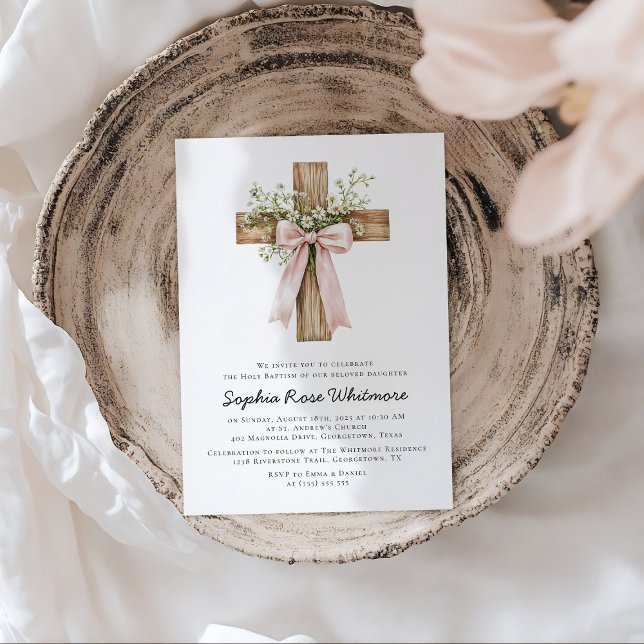 Invitación Flores salvajes rosadas Bautismo (Subido por el creador)