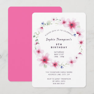 Invitación Flores salvajes rosadas calientes Fiesta de cumple