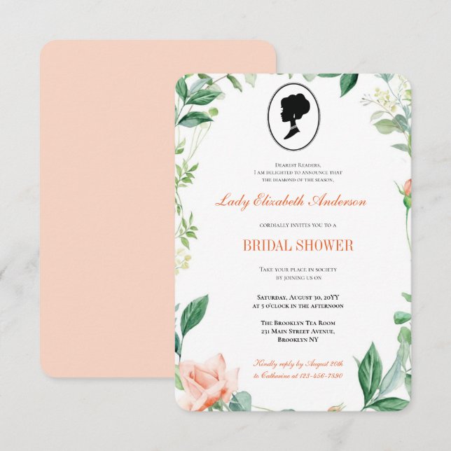 Invitación Flores salvajes rosadas de presupuesto Bridgerton  (Anverso / Reverso)