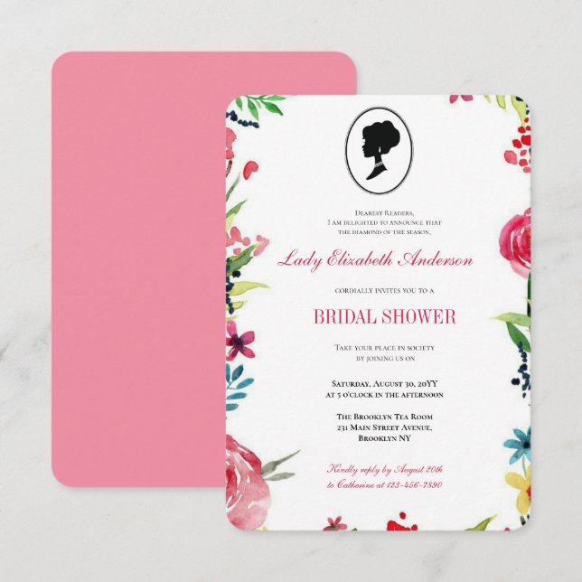 Invitación Flores salvajes rosadas de presupuesto Bridgerton  (Anverso / Reverso)