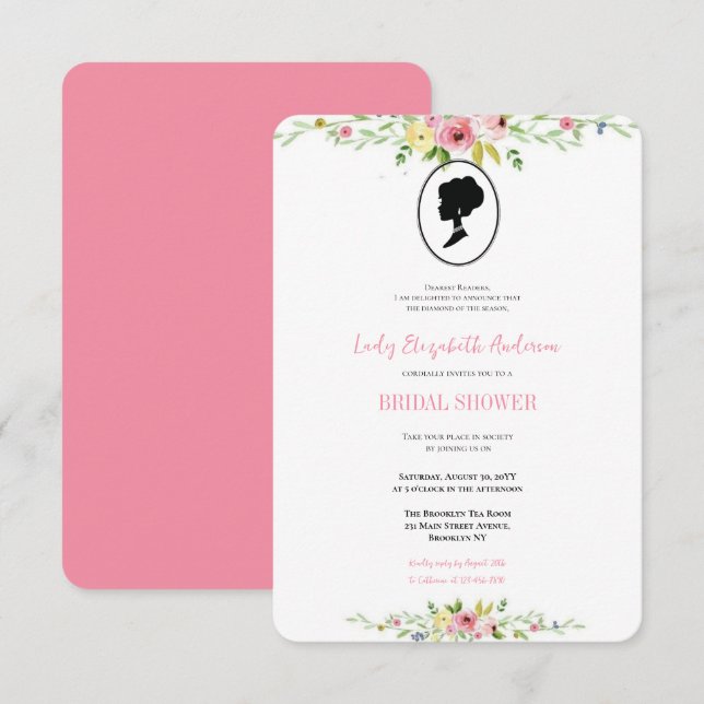 Invitación Flores salvajes rosadas de presupuesto Bridgerton  (Anverso / Reverso)