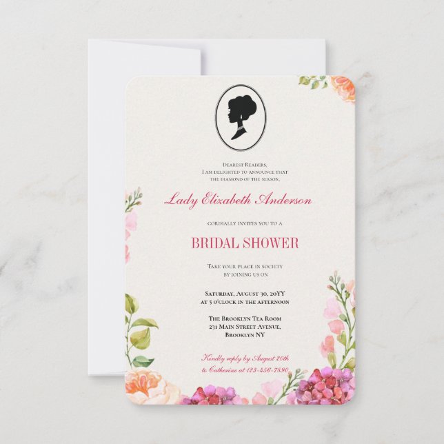 Invitación Flores salvajes rosadas de presupuesto Bridgerton  (Anverso)