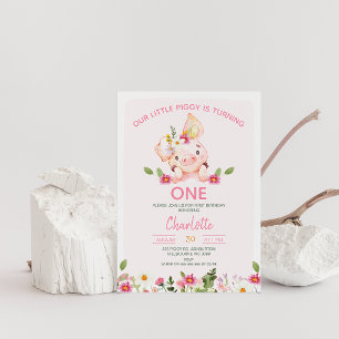 Invitación Flores salvajes rosadas Pequeña Fiesta de cumpleañ
