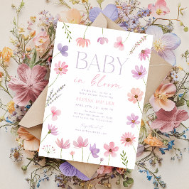 Invitación Flores salvajes rosadas púrpura bebé en Baby Showe