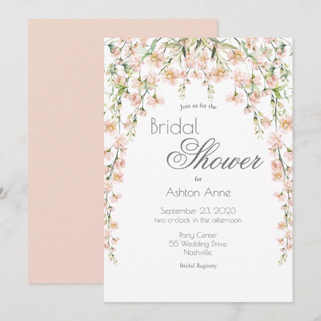 Invitación Flores salvajes rosadas Rubor Floral Brillante Duc (Anverso / Reverso)
