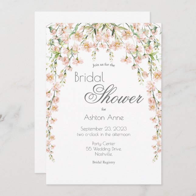 Invitación Flores salvajes rosadas Rubor Sage Floral Brillant (Anverso / Reverso)