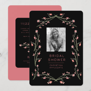 Invitación Flores salvajes rosadas y negras Foto ducha de nov