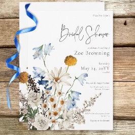 Invitación Flores salvajes rusas azules y mareas, ducha de no