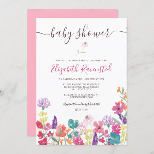 Invitación Flores salvajes secas prensadas veraniegas, ducha 