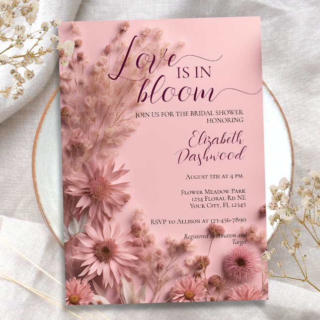 Invitación Flores salvajes secas rosadas Rubor Ducha de novia (Subido por el creador)