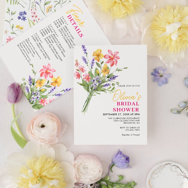Invitación Flores salvajes y brillantes en negrita Bacheloret (Subido por el creador)