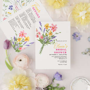 Invitación Flores salvajes y brillantes en negrita Bacheloret
